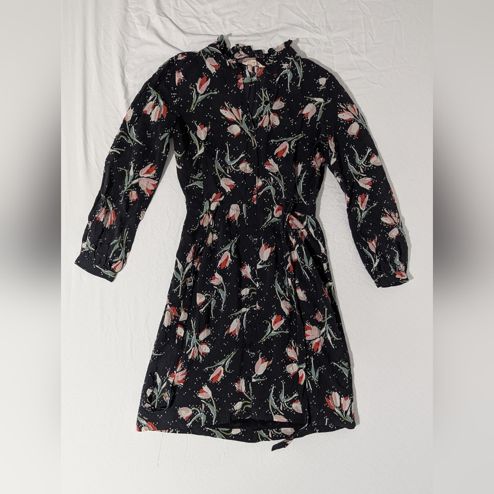 Rebecca Taylor Black Floral Long Sleeve Dress